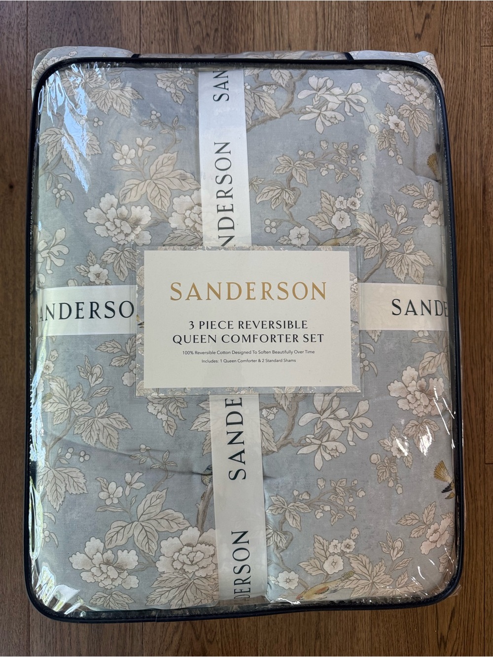 🎉LAST PIECE🎉Sanderson Blue Floral Luxury Cotton Reversible Comforter Set - Picture 8 of 10